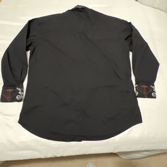 Milano Moda Men's L Long Sleeve Western Button Front Embroidered Black Shirt - Picture 6 of 9